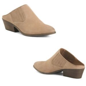 Frye Rowen‎ Gore Suede Leather Mule Slip Stacked Heel On 6.5 Beige